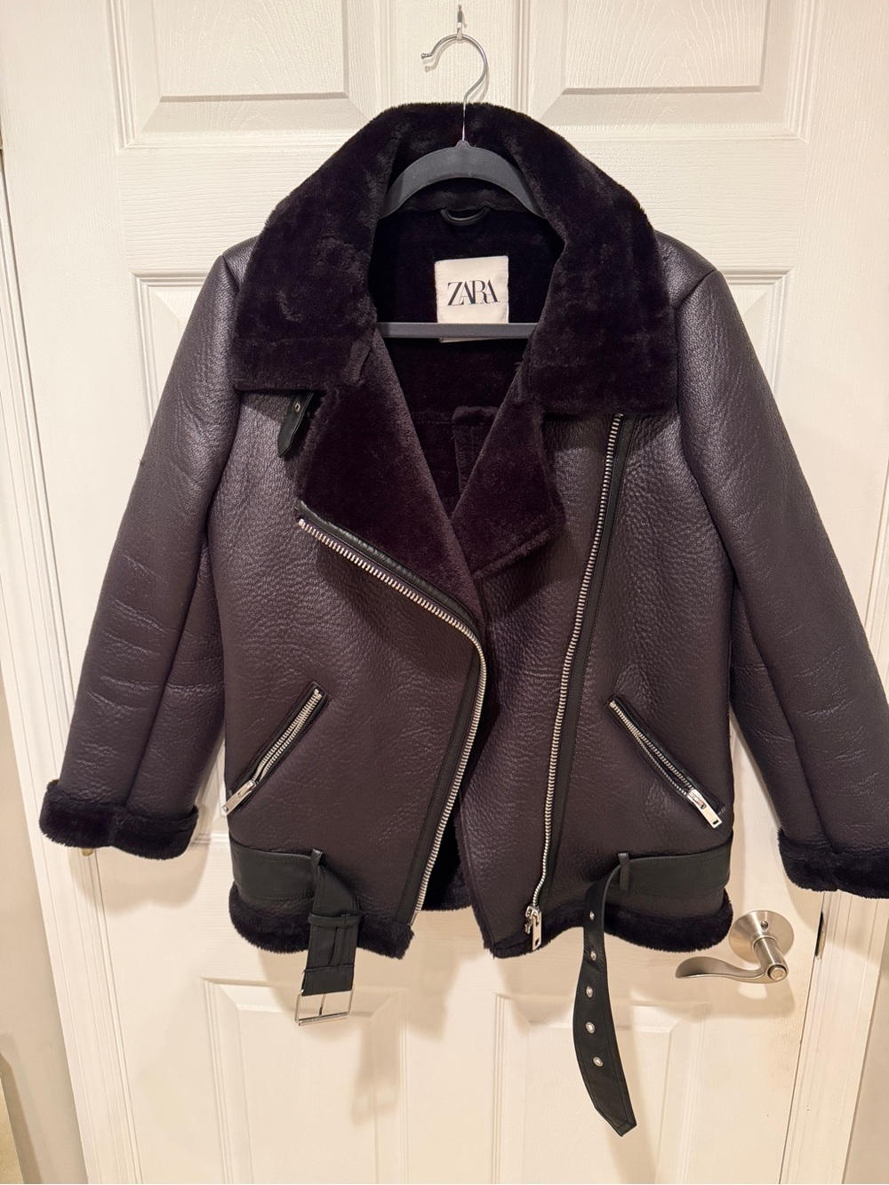 ZARA Black and White Label Leather-Look Jacket
